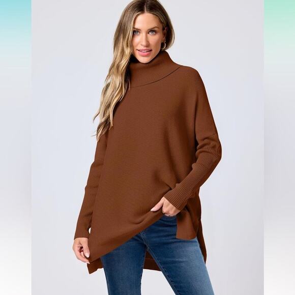 2025 Oversized Turtleneck Batwing Sleeve Casual Loose Knit Pullover Sweater S - Picture 1 of 4